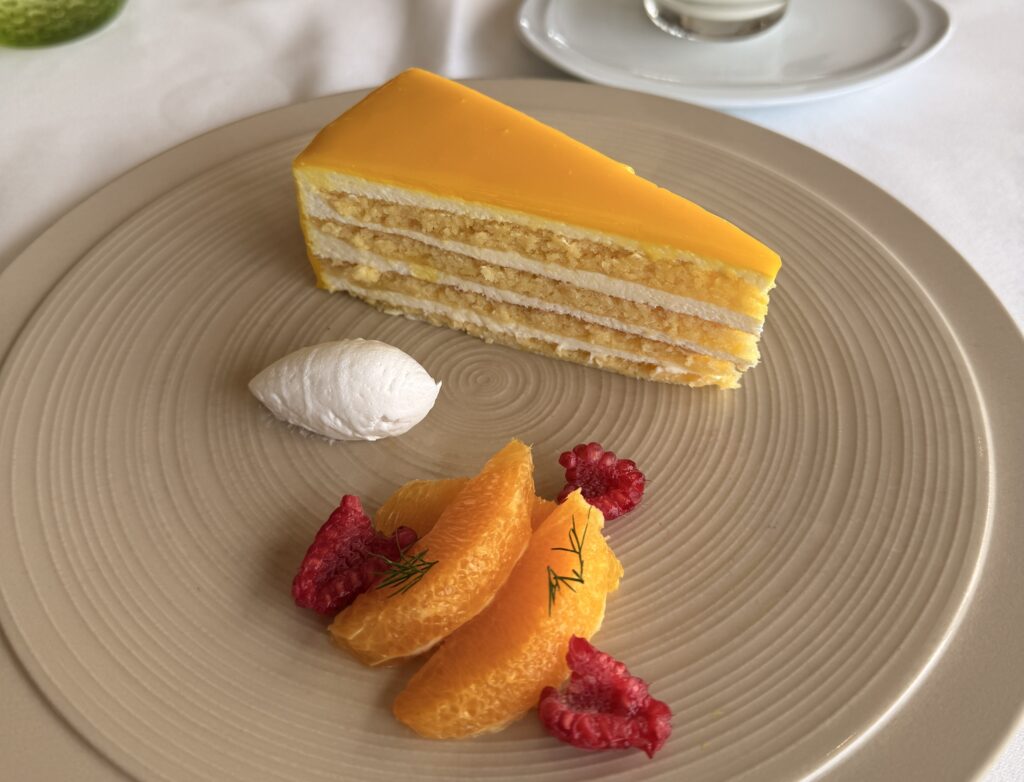 Gluten-free dessert served in a cruise dining room, celiac-friendly cruise planning