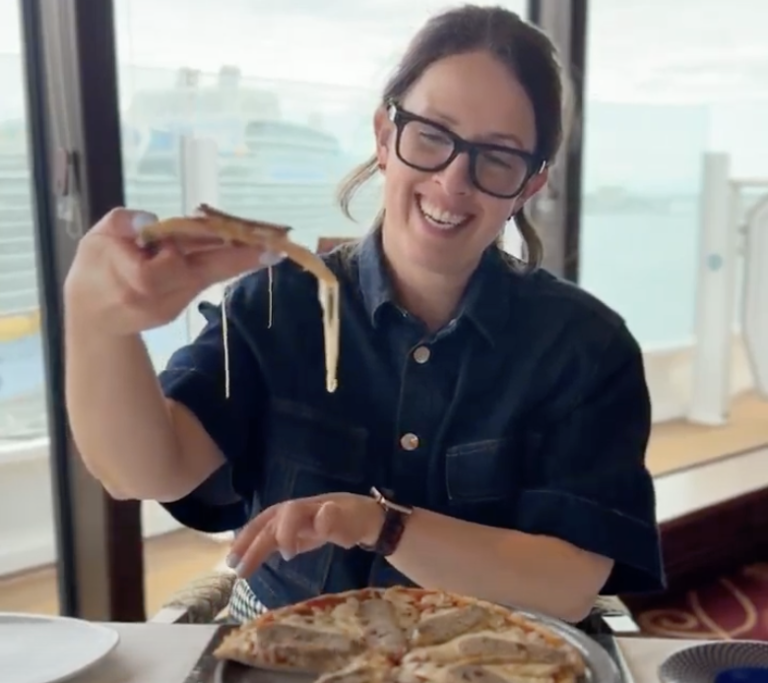 Kat Ward, celiac travel agent, enjoying gluten-free dining on a cruise ship